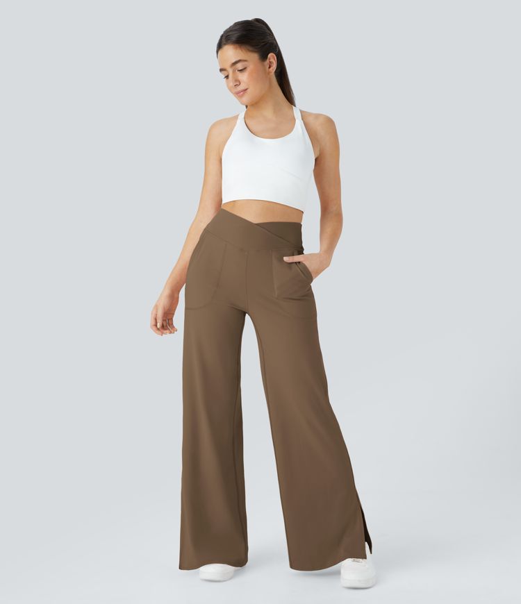 Pantalón recto y ancho Smile con cintura en V con bolsillos y abertura en el bajo