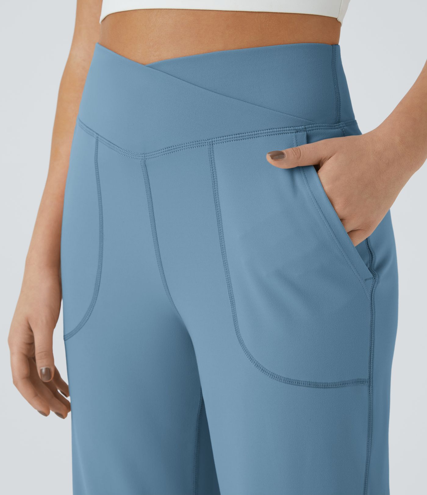 Pantalon de Yoga à Jambes Larges avec Ourlet Croisé Poche-Sourire