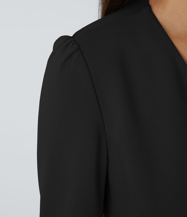 SculptKnit Blazer tailleur ajusté à col rond, manches longues avec boutons décoratifs