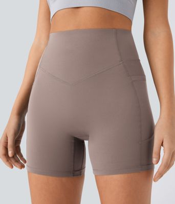 Halara UltraSculpt™ SoCinched pantalones cortos de ciclismo de cintura alta con levantamiento de glúteos, control de abdomen, bolsillos laterales y moldeadores para entrenamiento 5''