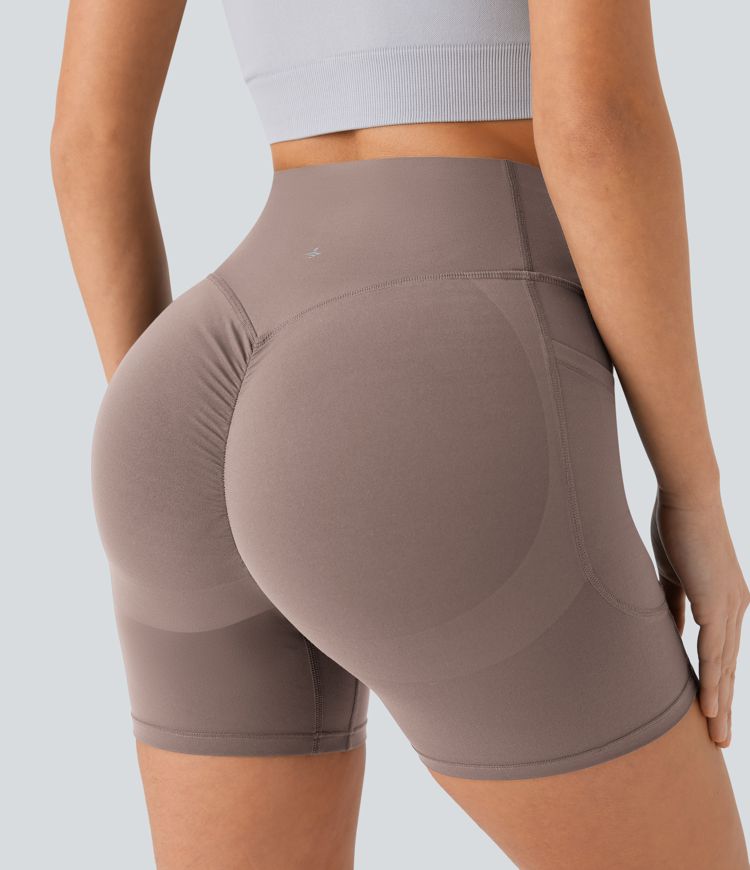 Halara UltraSculpt™ SoCinched pantalones cortos de ciclismo de cintura alta con levantamiento de glúteos, control de abdomen, bolsillos laterales y moldeadores para entrenamiento 5''