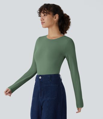 Round Neck Long Sleeve Casual Bodysuit