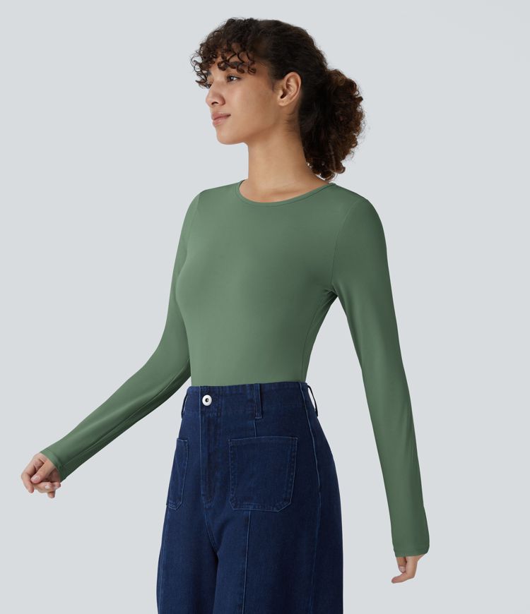 Round Neck Long Sleeve Casual Bodysuit