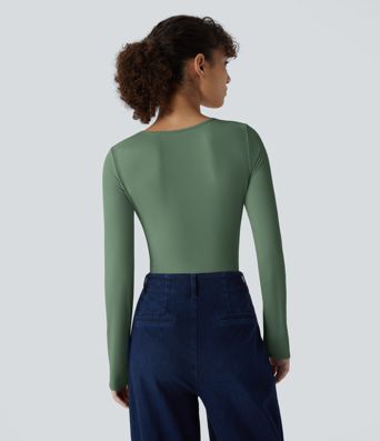 Round Neck Long Sleeve Casual Bodysuit