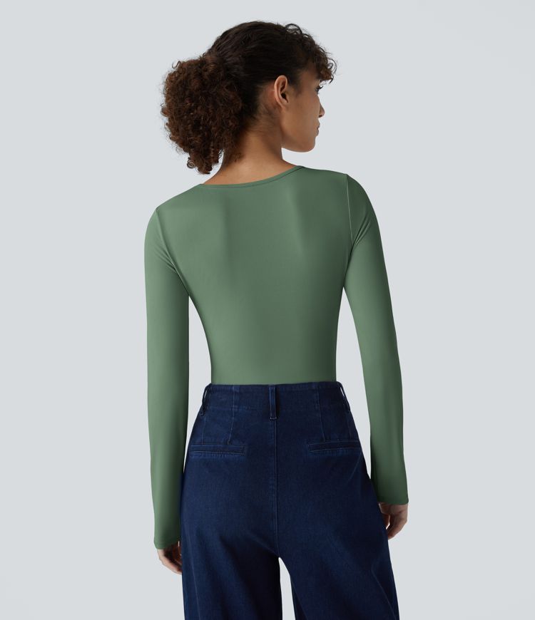 Round Neck Long Sleeve Casual Bodysuit