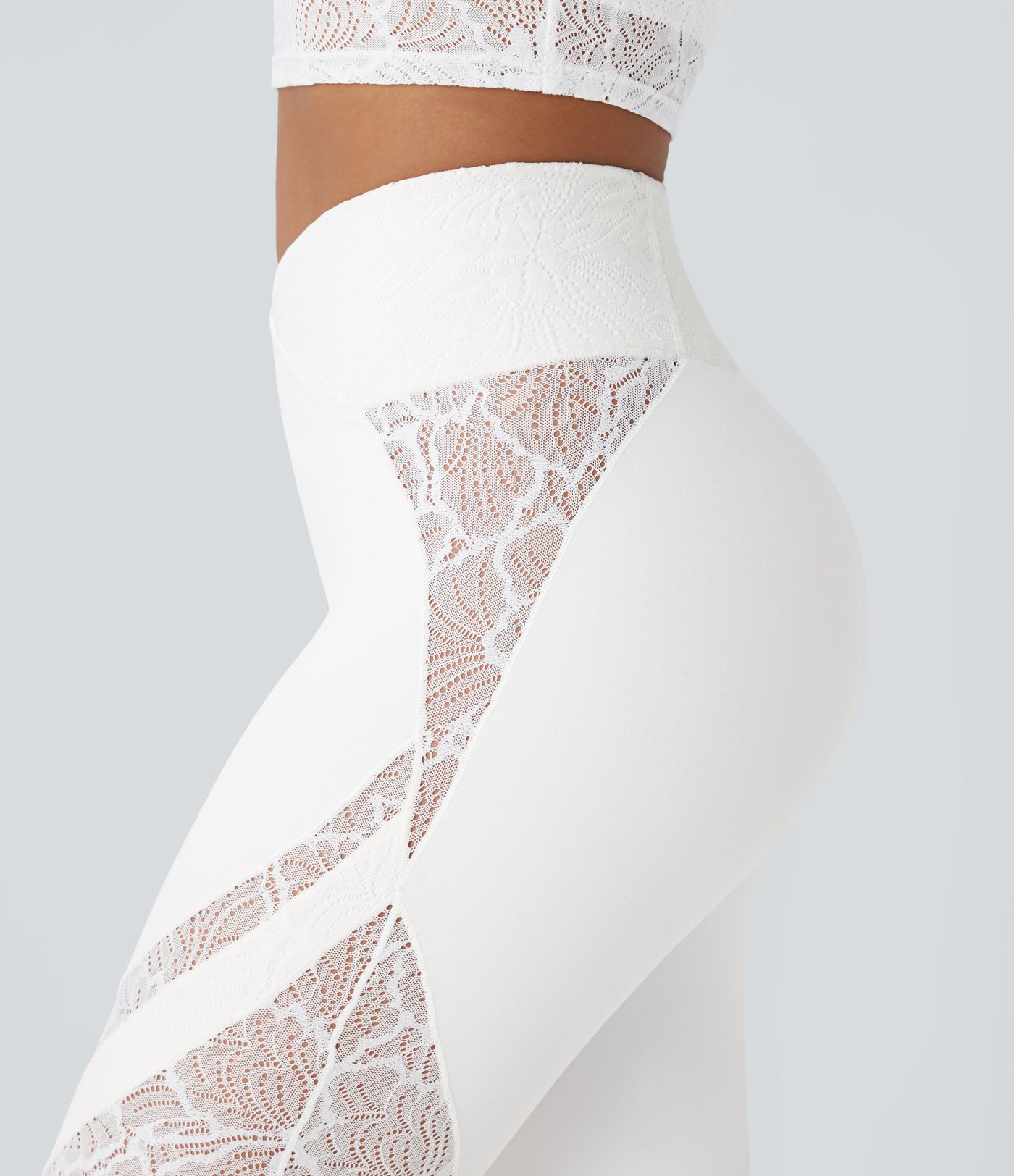 SoftlyZero™ High Waisted Crossover Pocket Contrast Lace Women Flare Yoga Leggings