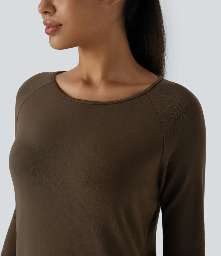 Raglan long sleeve thumb hole thermal mini casual dress