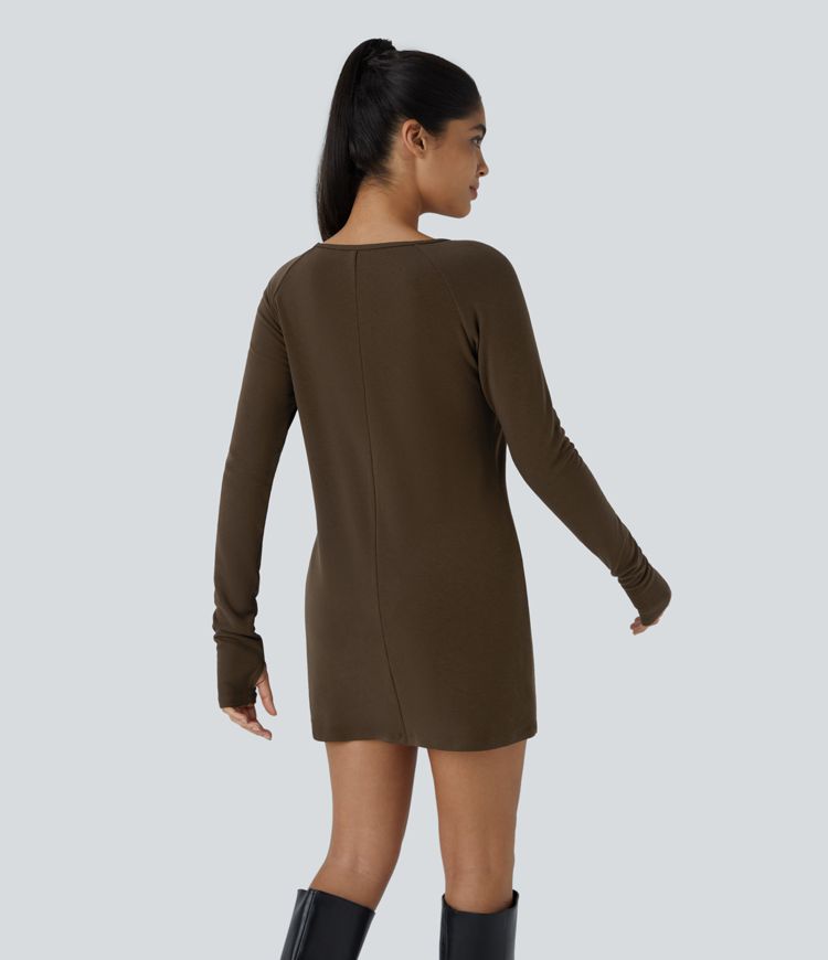 Vestido corto térmico abertura pulgar manga raglán larga