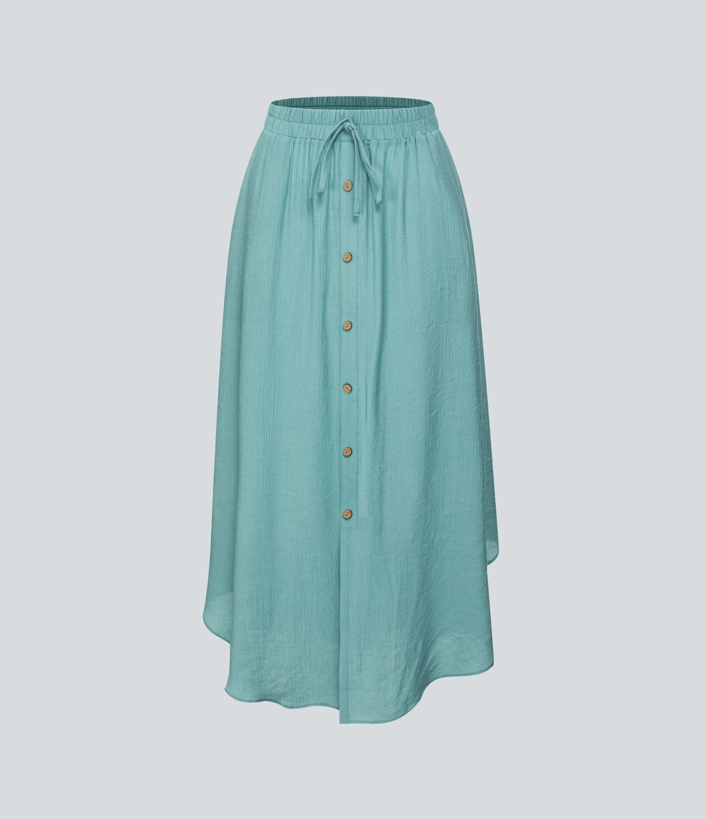 Fluid casual midi skirt with side button pocket and drawstring high waist