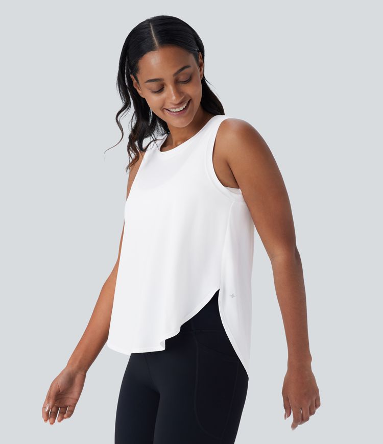 Round Neck Sleeveless Curved Hem Yoga Sports Top