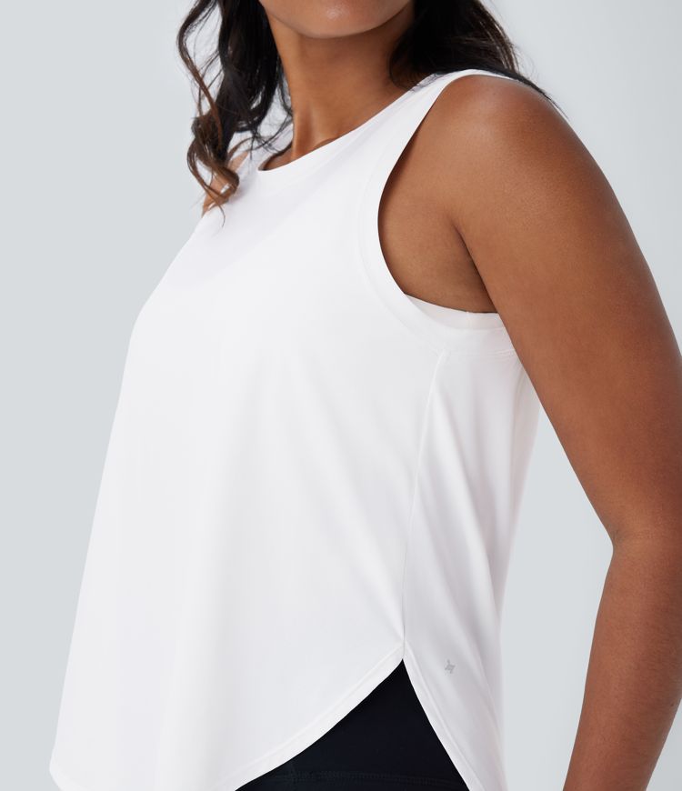 Round Neck Sleeveless Curved Hem Yoga Sports Top