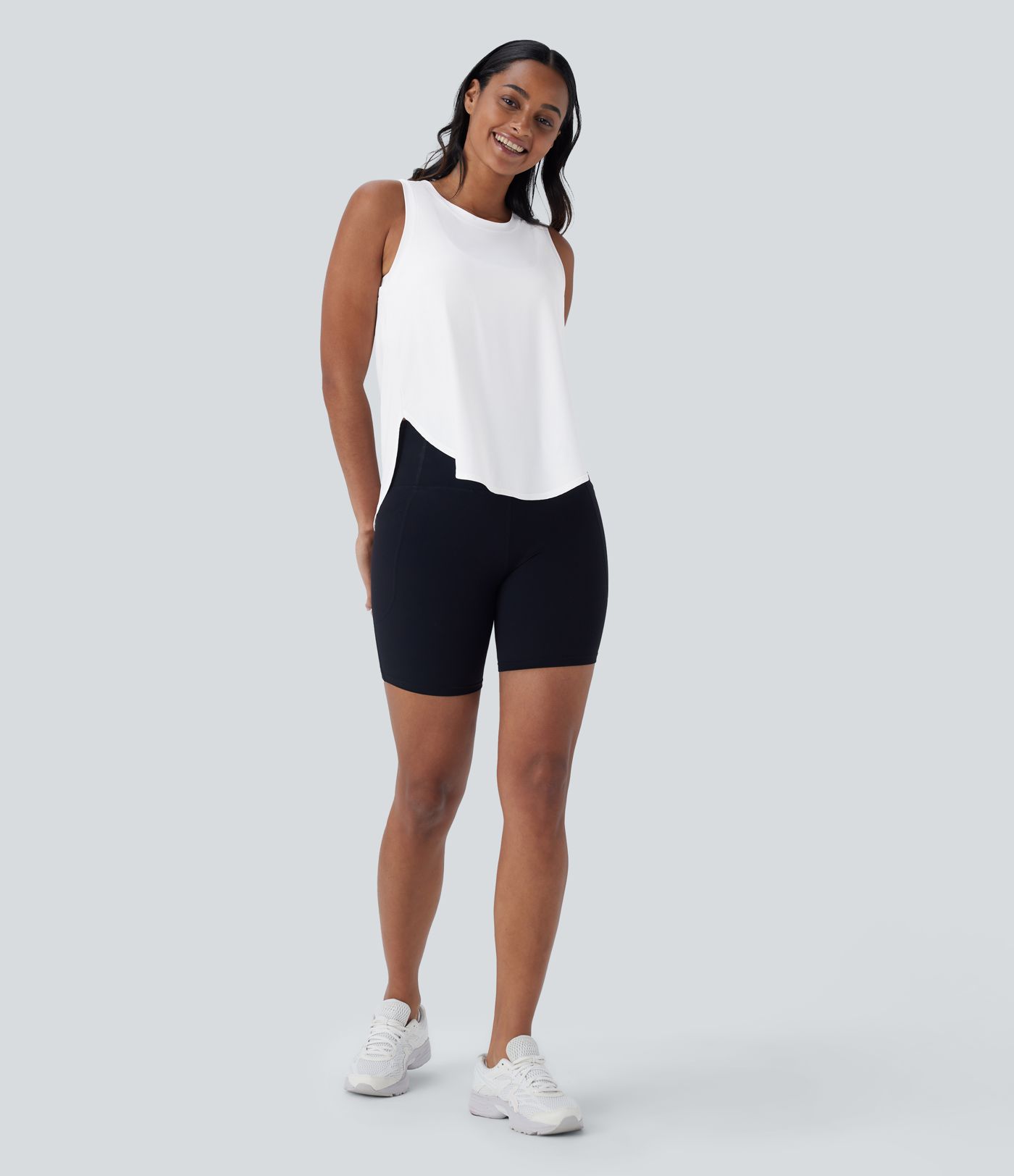 Ärmelloses Yoga-Sport-Top mit Rundhalsausschnitt und abgerundetem Saum