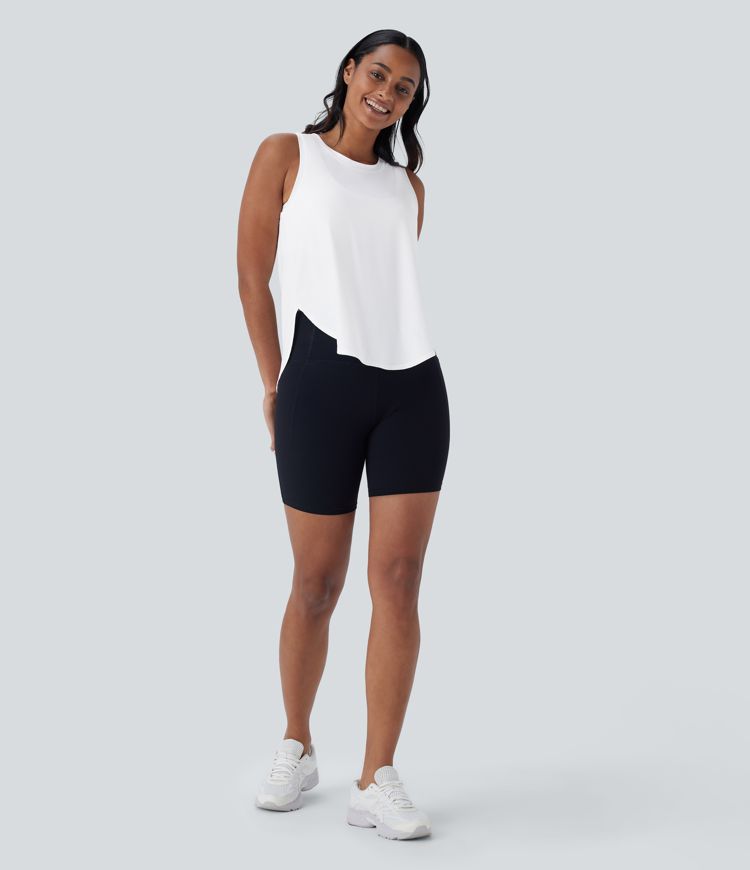Round Neck Sleeveless Curved Hem Yoga Sports Top