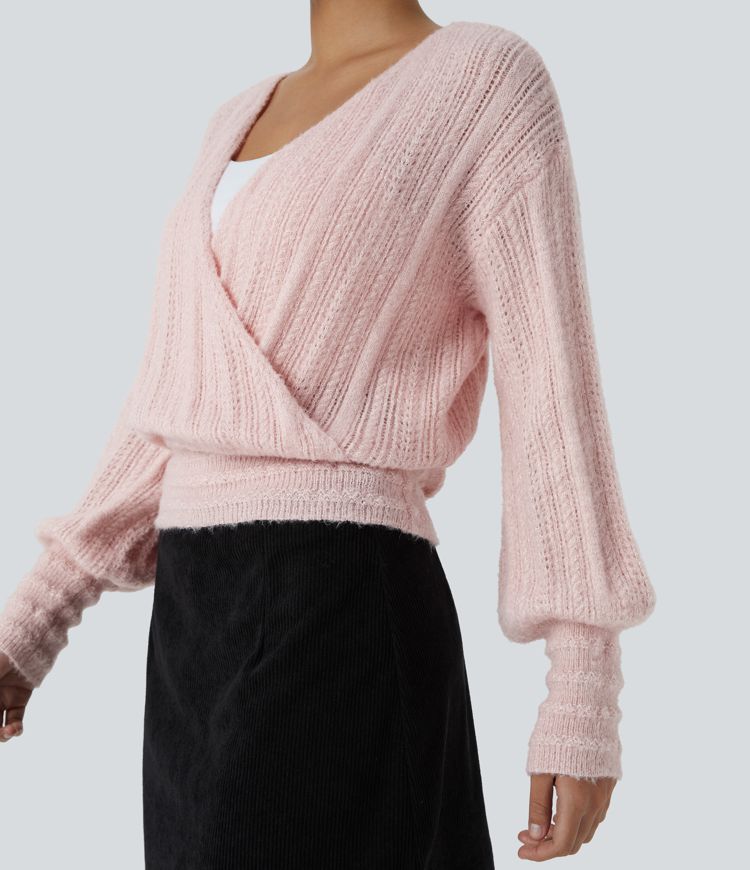 Pull de travail à col en V et manches longues - Porté devant et dos