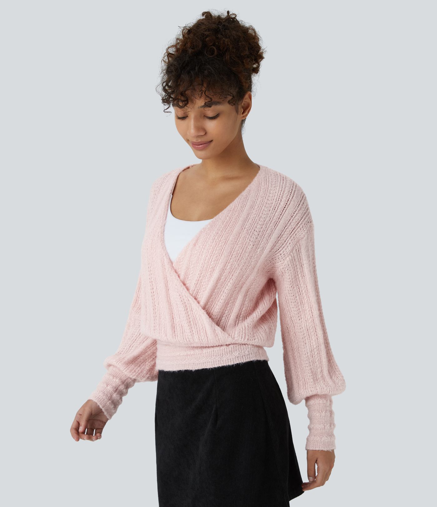 Pull de travail à col en V et manches longues - Porté devant et dos