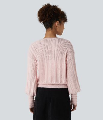 Pull de travail à col en V et manches longues - Porté devant et dos