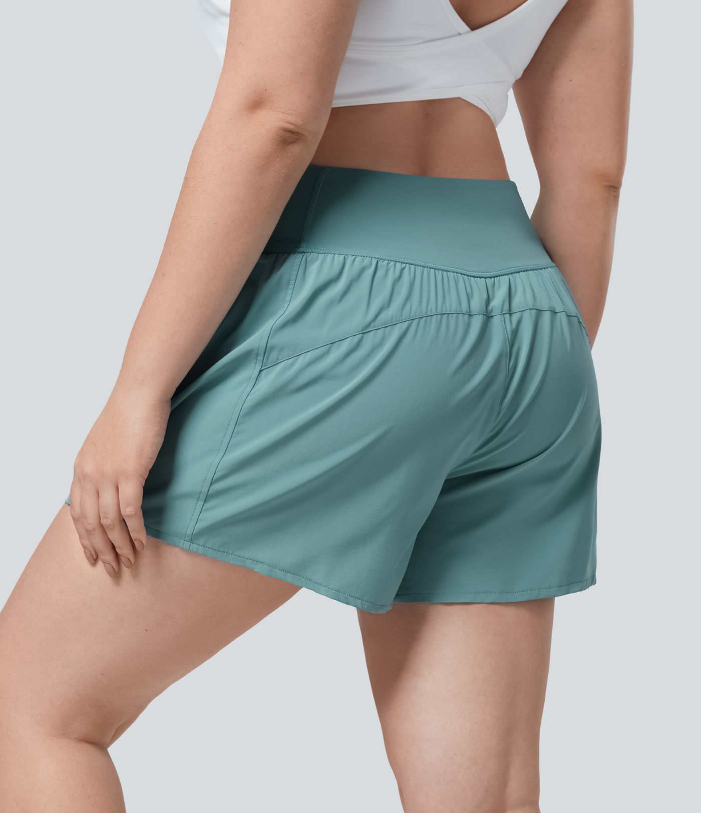 Breezeful™ High Waisted Crossover Side Pocket Plus Size 2-in-1 Quick Dry Yoga Shorts 4.5"