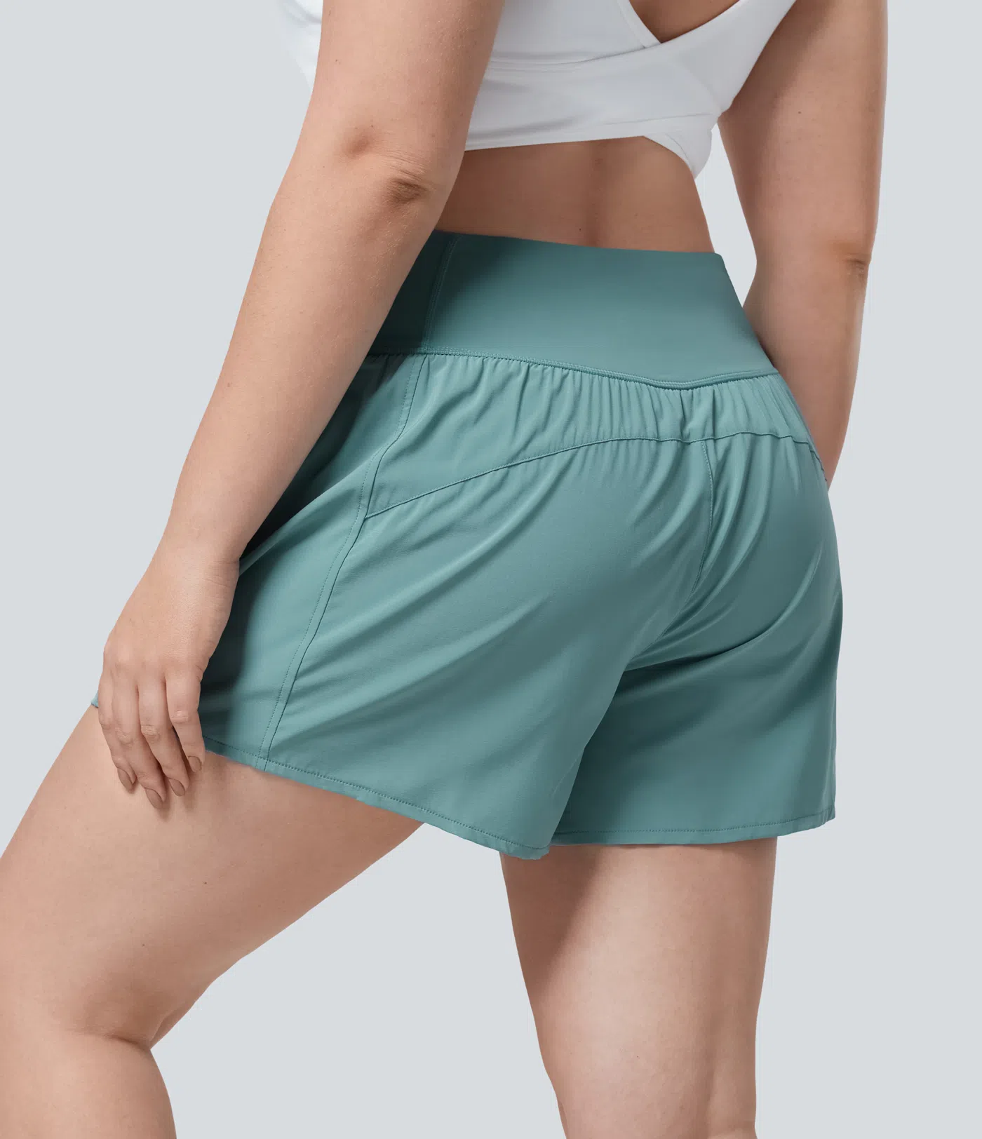 Breezeful™ Schnell trocknende Crossover 2-in-1-Flowy-Yoga-Shorts in Großgröße mit hoher Taille und Seitentasche 11,4 cm