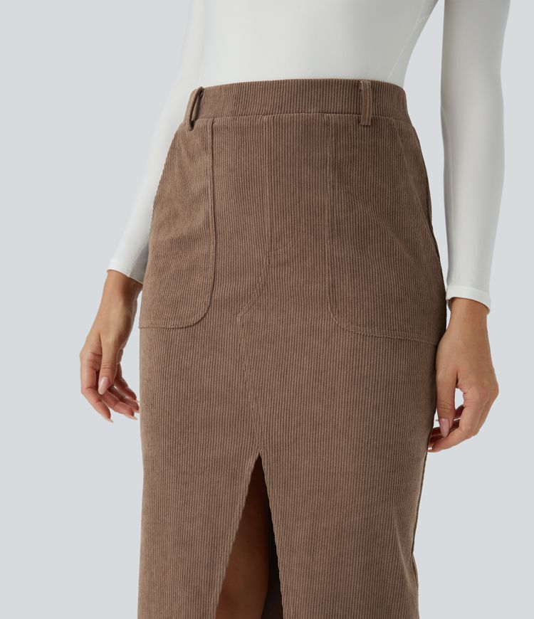 Falda midi pana abertura bolsillo lateral tiro medio