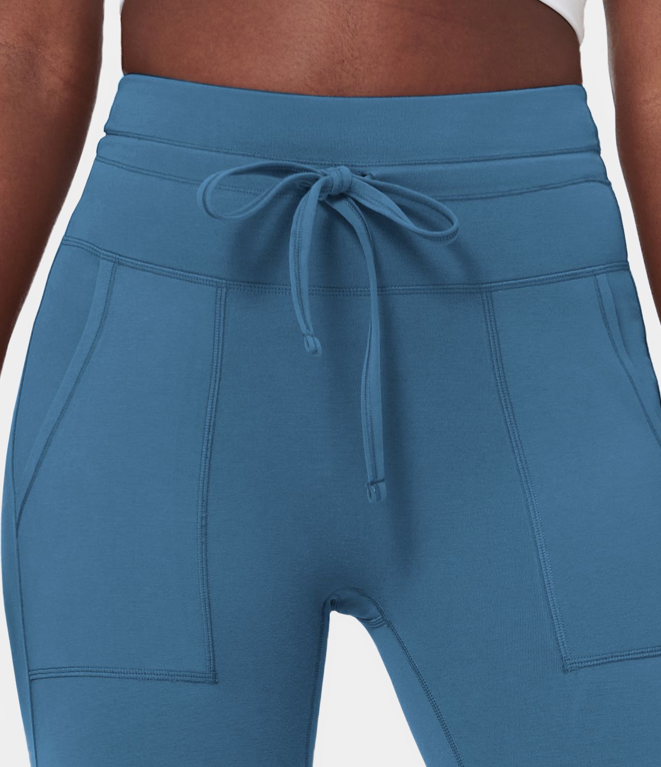 7/8 Cotton Joggers with High Waist and Drawstring