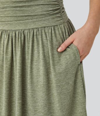 High Waisted Ruched Pocket Flowy Skirt