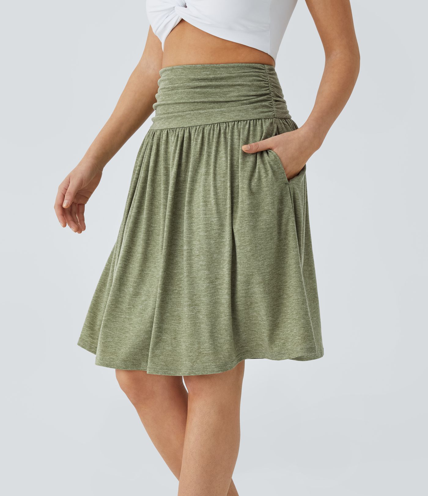 High Waisted Ruched Pocket Flowy Skirt