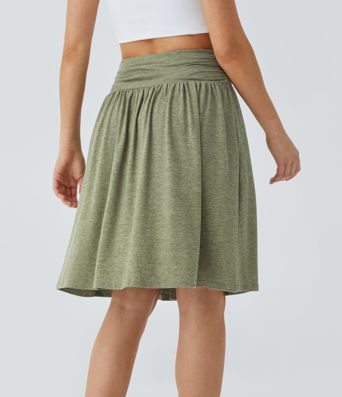 High Waisted Ruched Pocket Flowy Skirt
