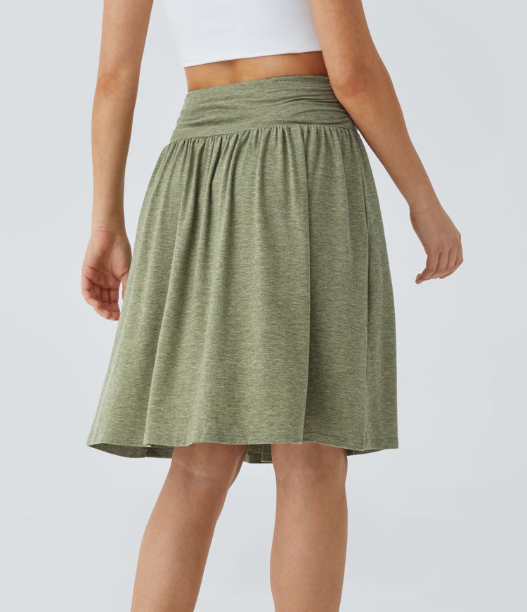 High Waisted Ruched Pocket Flowy Skirt