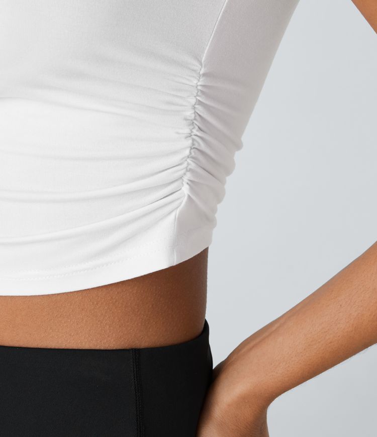 Round neck ruched skinny cropped casual tank top