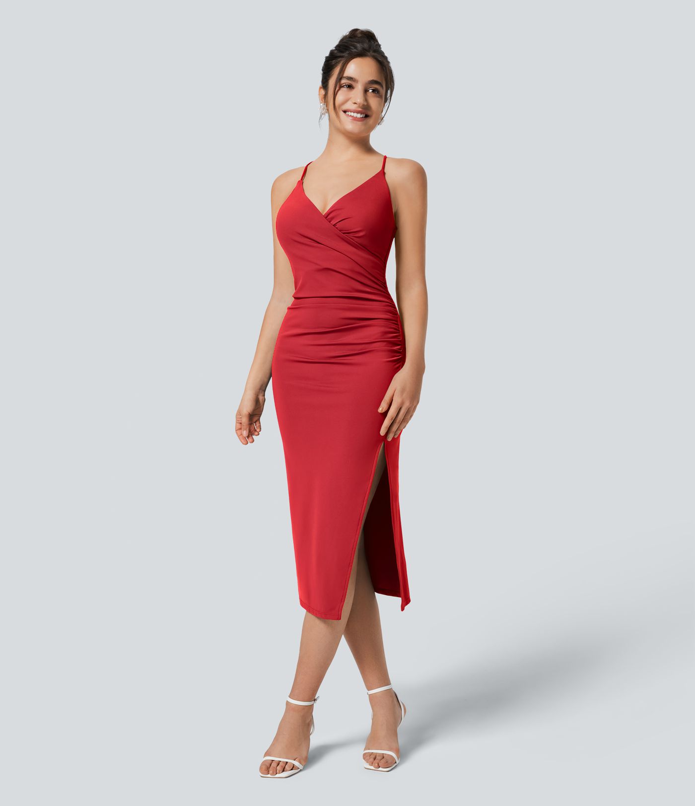 SoftlyZero™ Airy Crossover Ruched Lace Up Bodycon Cool Touch Dress-UPF50+