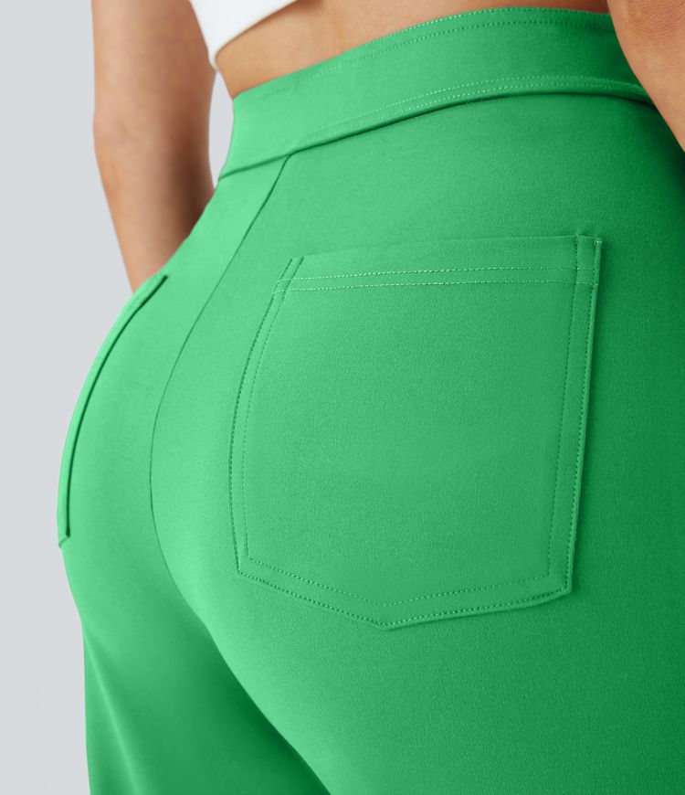 High Waisted Pockets Straight Leg Casual Pants