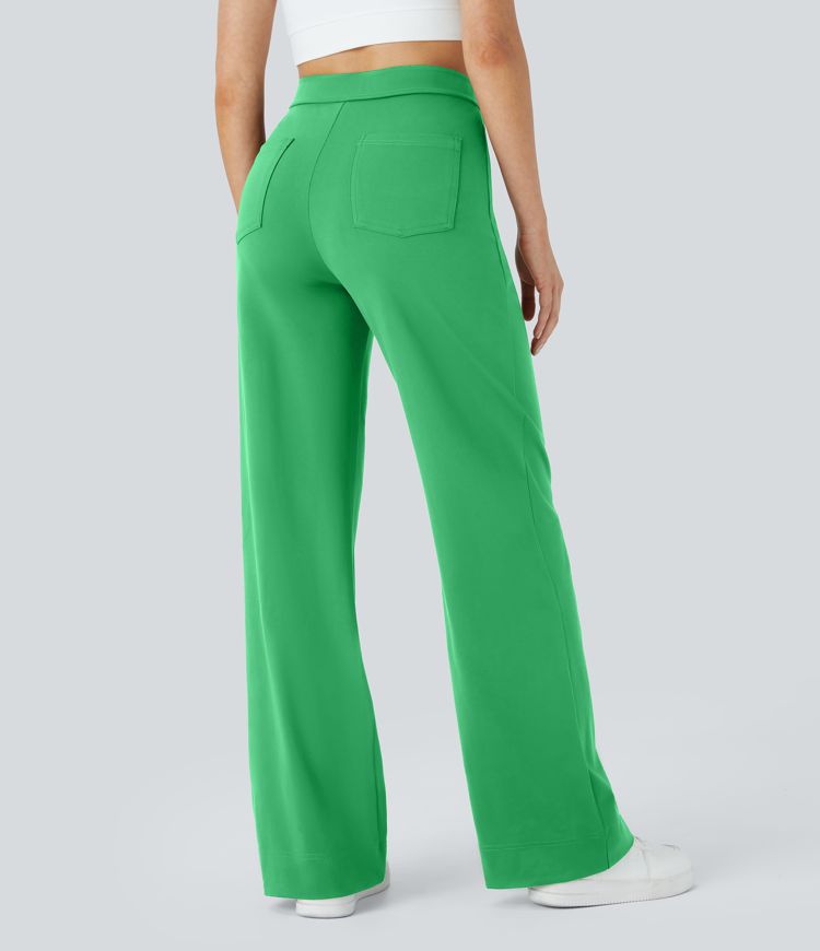 High Waisted Pockets Straight Leg Casual Pants