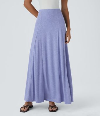 High Waisted Side Zipper Maxi Casual Flare Skirt