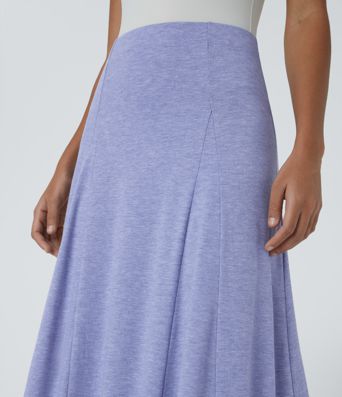 High Waisted Side Zipper Maxi Casual Flare Skirt