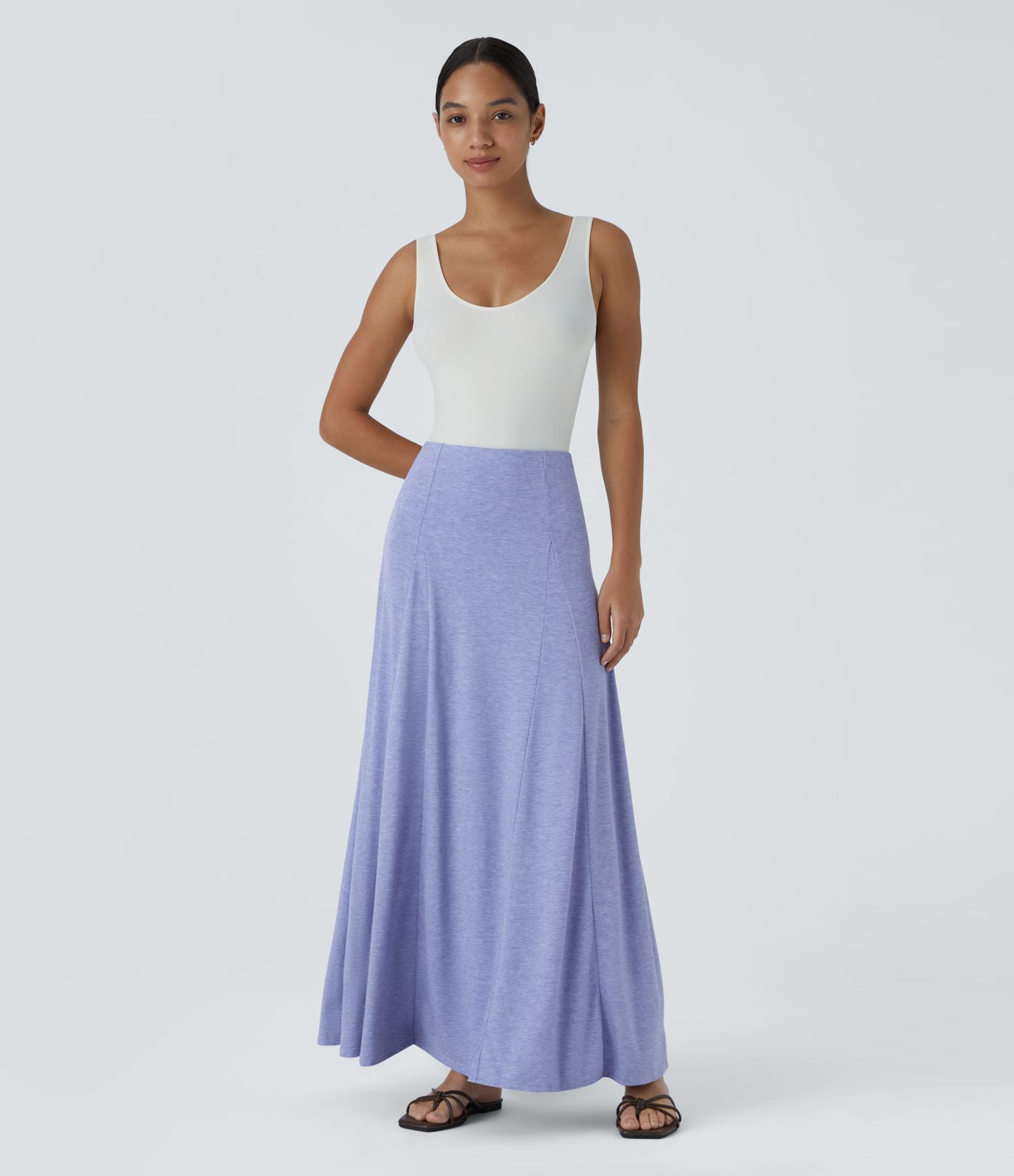 High Waisted Side Zipper Maxi Casual Flare Skirt