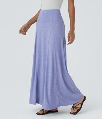 High Waisted Side Zipper Maxi Casual Flare Skirt