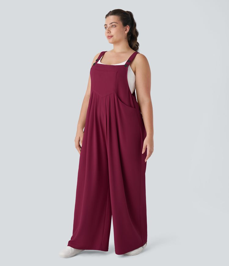 Pockets Waffle Casual Plus Size Overalls
