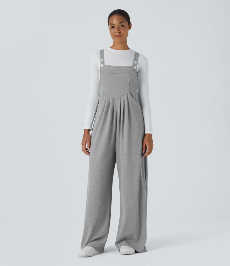 Adjustable Strap Button Multiple Pockets Waffle Casual Overalls