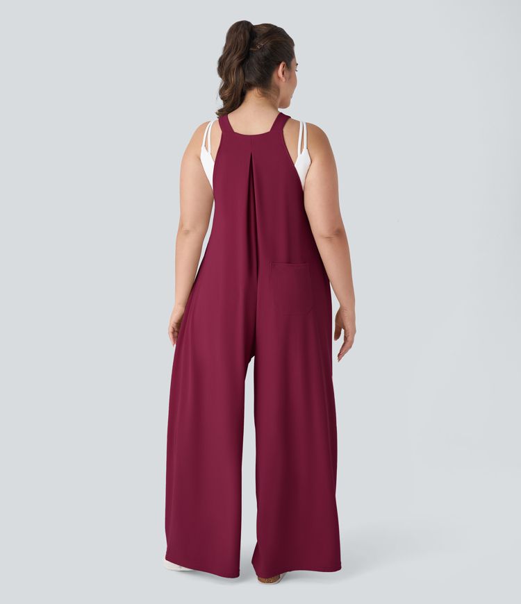 Pockets Waffle Casual Plus Size Overalls