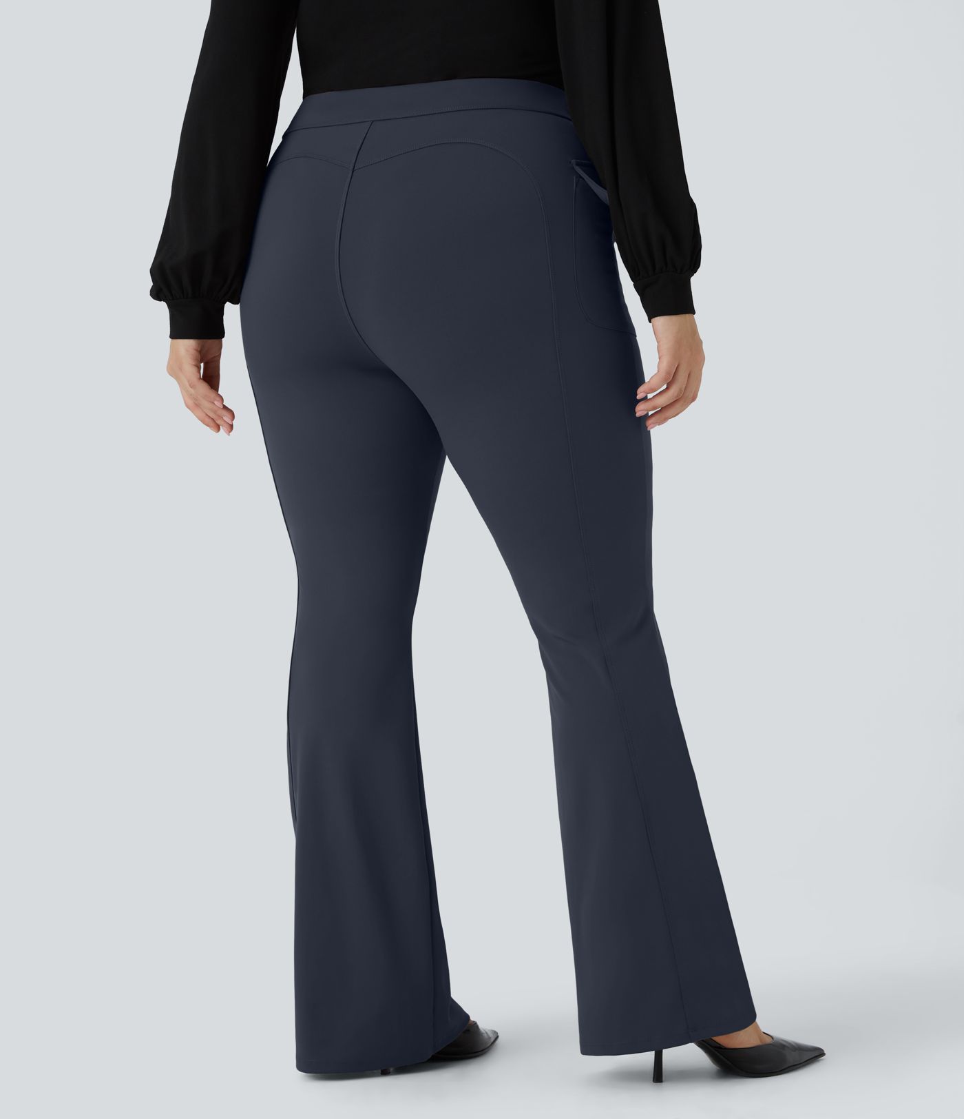 Pantalones cargo talla grande acampanado bolsillo solapa lateral botones tiro alto