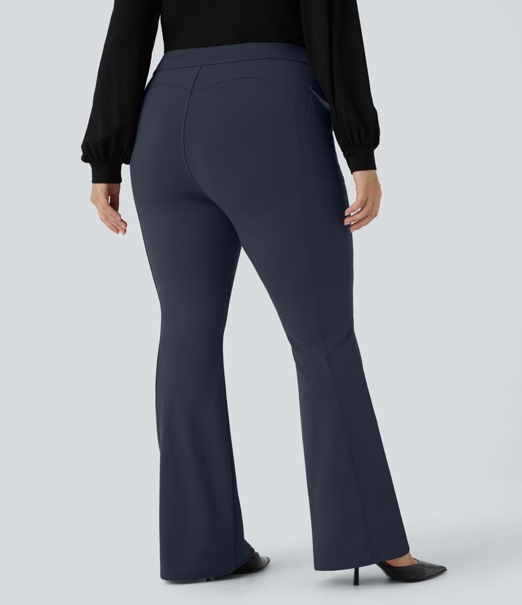 Pantalones cargo talla grande acampanado bolsillo solapa lateral botones tiro alto