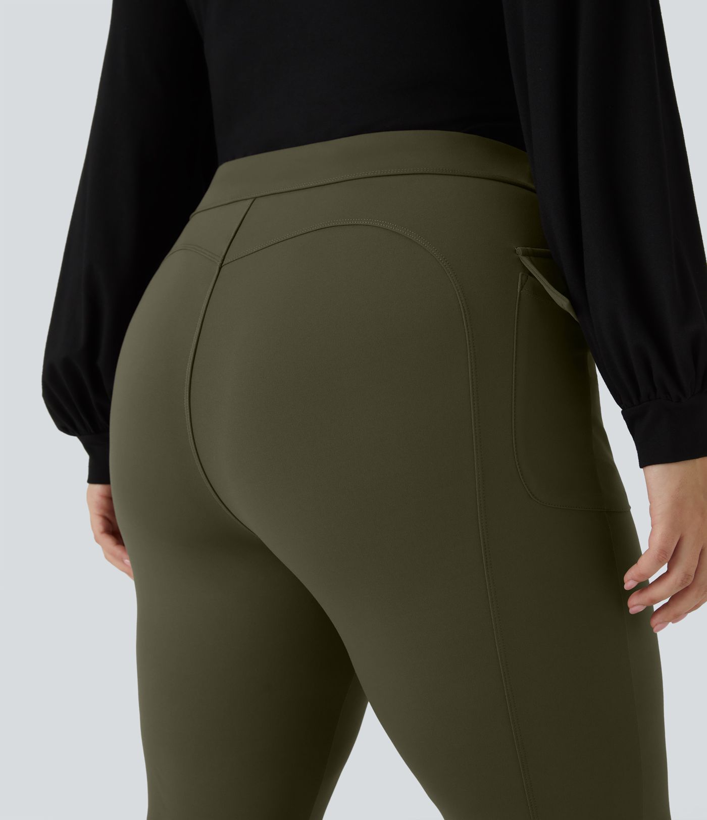 SculptKnit High Waisted Side Flap Pocket Flare Plus Size Casual Cargo Pants