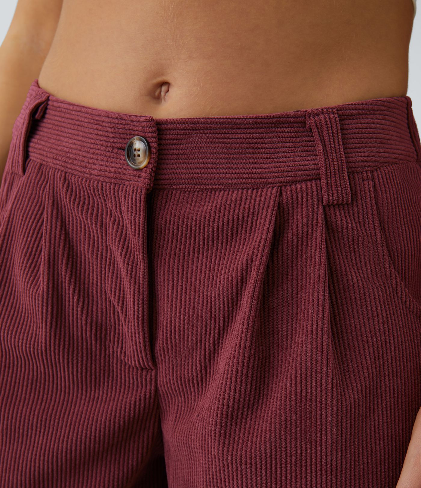 Lässige Cordhose mit mittelhohem Bund, Reißverschluss und Seitentaschen