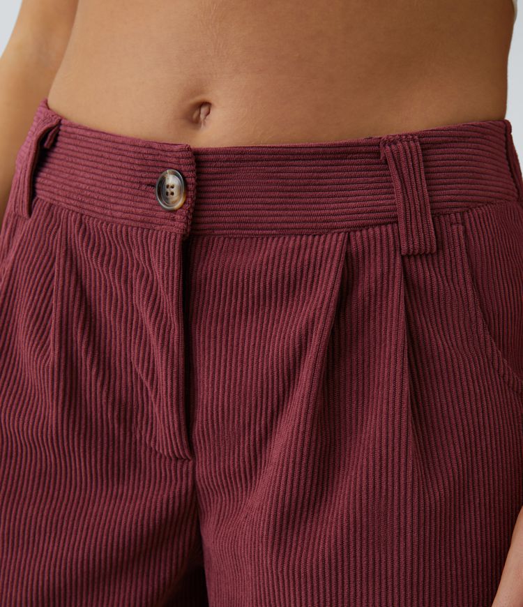 Lässige Cordhose mit mittelhohem Bund, Reißverschluss und Seitentaschen