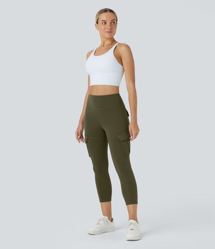 Leggings yoga capri bolsillo cargo tiro alto