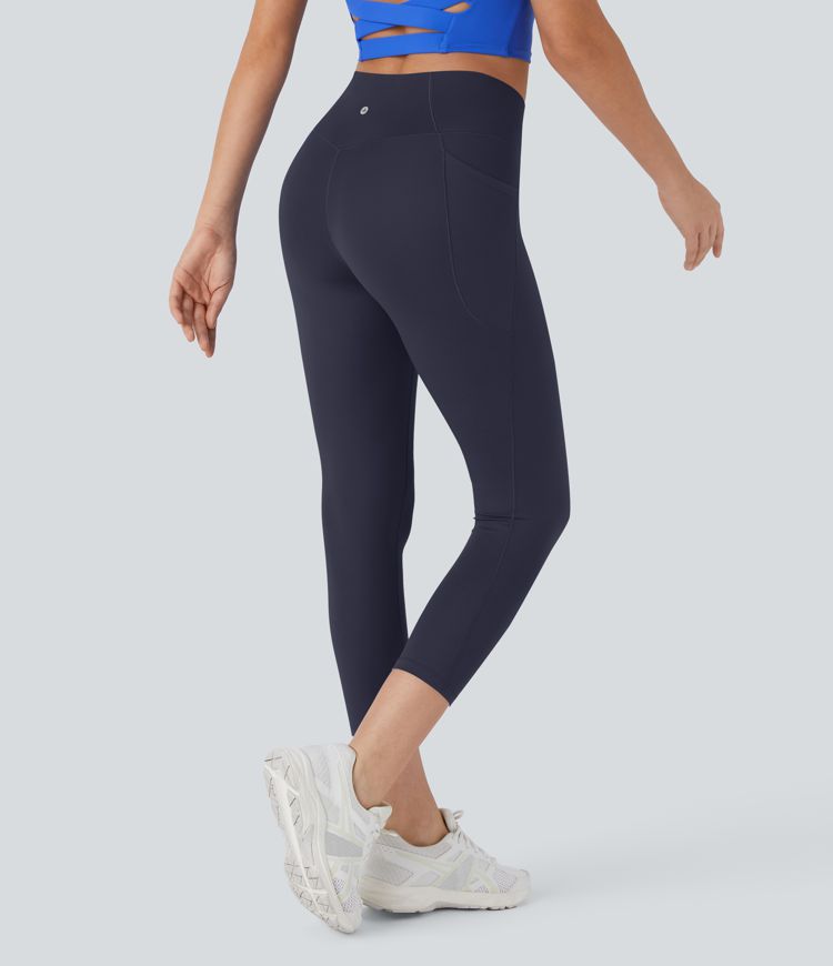 Peacoat SoftlyZero™ High Waisted Crossover Pocket Capri Yoga Leggings / 2