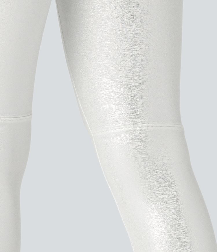 High Waisted Tummy Control Faux Leather Foil Print Stretchy Leggings