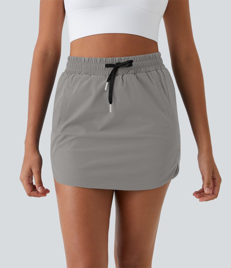 High Waisted Drawstring Pocket 2-in-1 Curved Hem Mini Golf Skirt