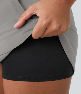 High Waisted Drawstring Pocket 2-in-1 Curved Hem Mini Golf Skirt