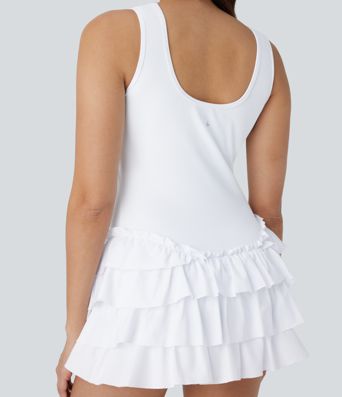 Breezeful™ Square Neck Layered Ruffle 2 Piece Pocket Micro Mini Quick Dry Dance Active Dress
